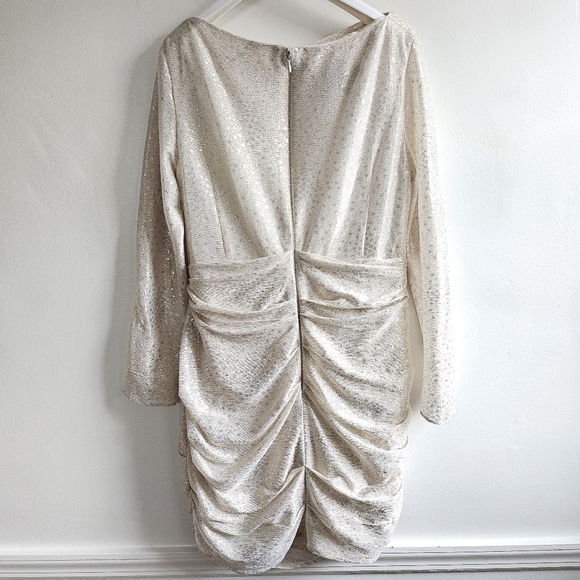 Talbot Runhof Gold/Silver Metallic Effect Ruched Midi Dress Size US14/DE44 - Picture 13 of 17